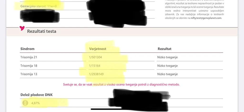 NIFTY izvid - odvzem krvi v 10. tednu nosečnosti